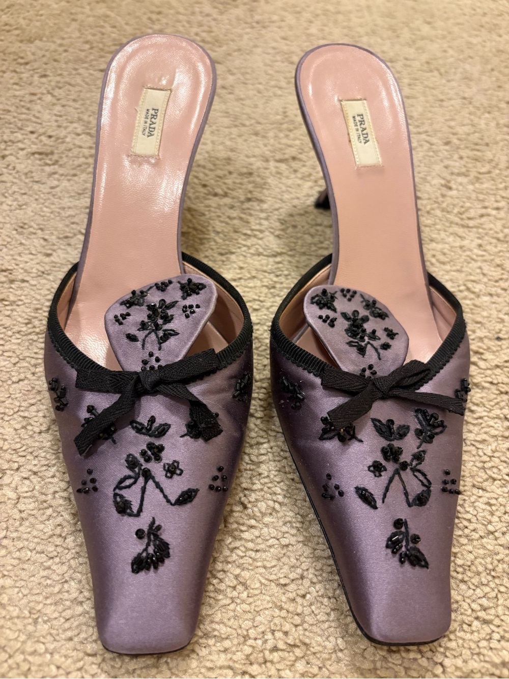 Prada Purple Satin Embellished Kitten Heels